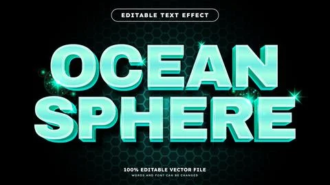Ocean Sea Vector Fully Editable Text Effect realistic luxury style Illustrazione stock