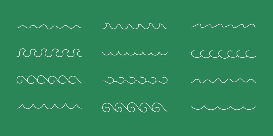 Ocean, sea wave pattern border, divider. Line minimalist wavy water shapes Stock Illustration