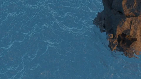 Ocean, sea Waves During a Storm and rock mountain, Computer generated loop. Stock Footage 256327120