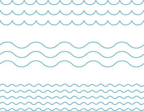 Ocean, sea waves flat simple lines icons symbols vector set line wave ornament Stock Illustration