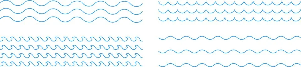 Ocean, sea waves flat simple lines icons symbols vector set line wave ornament Stock Illustration