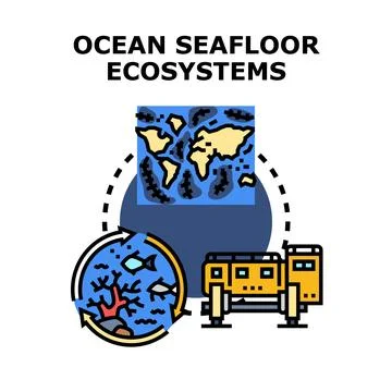 Ocean seafloor ecosystems exploring marine research concept Stock Illustration