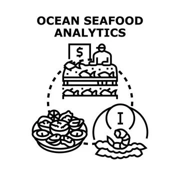 Ocean seafood analytics managing fish market business Stock Illustration
