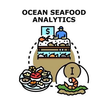 Ocean seafood analytics managing fish market business Stock Illustration