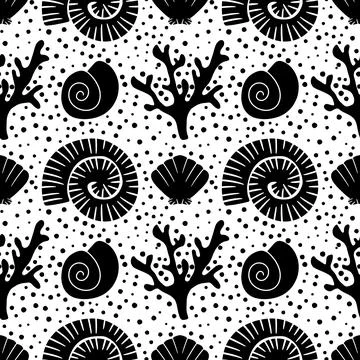 Ocean seamless sea shell and coral pattern for wrapping paper and kids clothe Stock Illustration