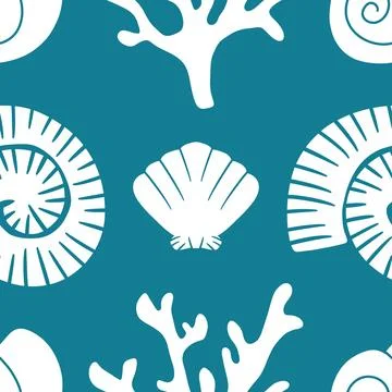 Ocean seamless sea shell and coral pattern for wrapping paper and kids clothe Illustrazione stock