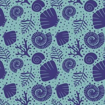 Ocean seamless sea shell and coral pattern for wrapping paper and kids clothe 스톡 일러스트