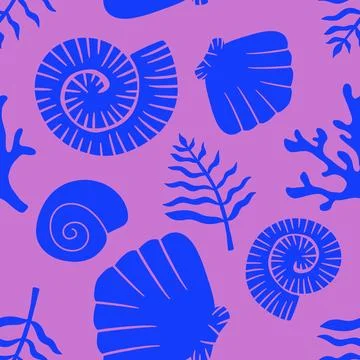 Ocean seamless sea shell and coral pattern for wrapping paper and kids clothe Stock Illustration