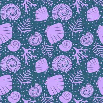 Ocean seamless sea shell and coral pattern for wrapping paper and kids clothe Stock Illustration