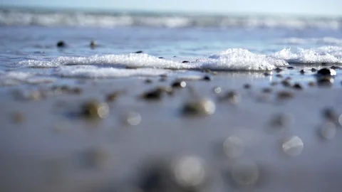 Ocean seascape - close up on the beach slow motion shot Stock Footage 95938392