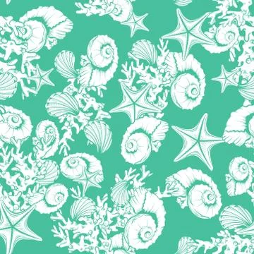 Ocean seashell, coral, starfish pattern background. イラスト素材
