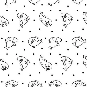 Ocean shark. Seamless pattern. Coloring Page. Stock Illustration