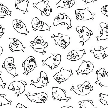 Ocean shark. Seamless pattern. Coloring Page. 스톡 일러스트