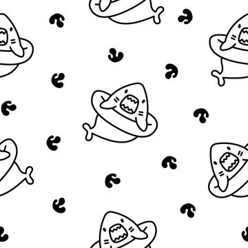 Ocean shark. Seamless pattern. Coloring Page. 스톡 일러스트