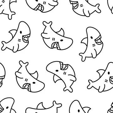 Ocean shark. Seamless pattern. Coloring Page. 스톡 일러스트