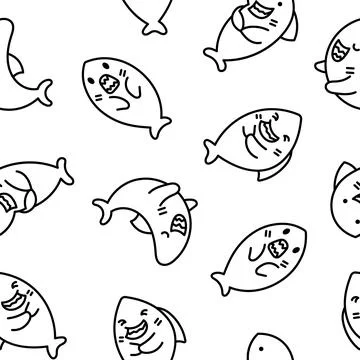 Ocean shark. Seamless pattern. Coloring Page. 스톡 일러스트