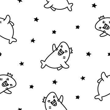 Ocean shark. Seamless pattern. Coloring Page. Stock Illustration