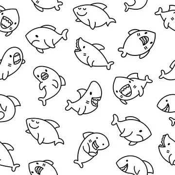 Ocean shark. Seamless pattern. Coloring Page. Stock Illustration