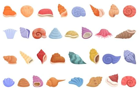 Ocean shell icons set cartoon vector. Pearl seashell Illustrazione stock