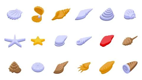Ocean shell icons set isometric vector. Sea pearl Stock Illustration