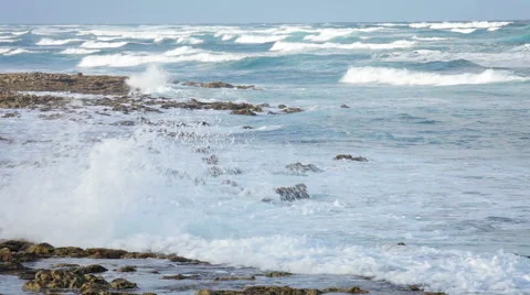Ocean shore. Waves crushes the reef. Stock Footage 57593041