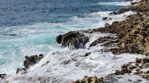 Ocean shore. Waves crushes the reef. Stock Footage 57607390