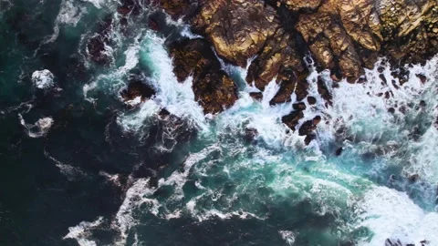Ocean Side Cliffs and Waves Drone Footage Stock Footage 163232441