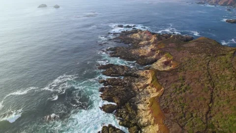 Ocean Side Cliffs and Waves Drone Footage Stock Footage 163232443