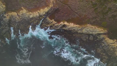 Ocean Side Cliffs and Waves Drone Footage Stock Footage 163232474