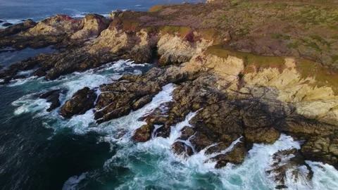 Ocean Side Cliffs and Waves Drone Footage Stock Footage 163233081