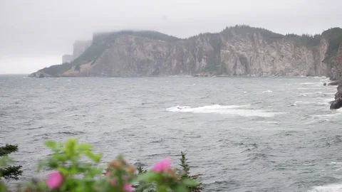 Ocean side cliffs on the Atlantic Ocean no a cloudy day, shot in 24FPS Stock Footage 179026779