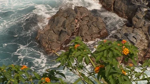 Ocean smoothed rocks. Getting hit by waves Stock Footage 102525731
