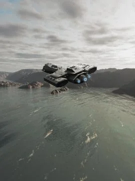 Ocean Spaceship Flight Stock Illustration