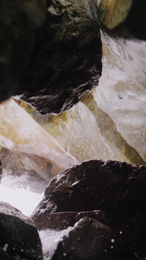 Ocean splashes inside a rocky sea cave on Sakhalin Island Stock Footage 321291995