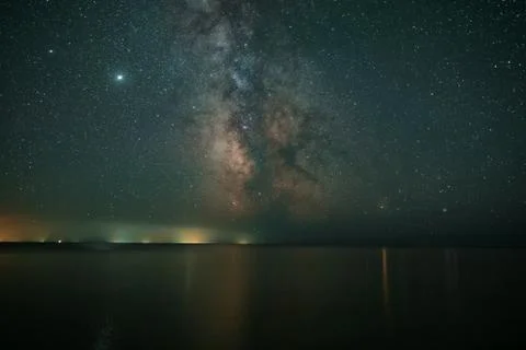 Ocean with star background. Starlight in deep universe, Milky way galaxy Stock-Fotos