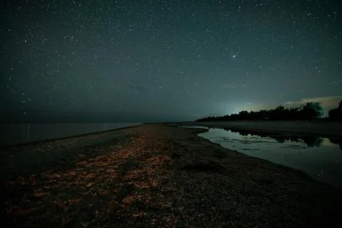 Ocean with star background. Starlight in deep universe, Milky way galaxy Stock Photos