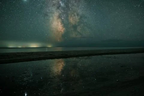 Ocean with star background. Starlight in deep universe, Milky way galaxy Stock Photos