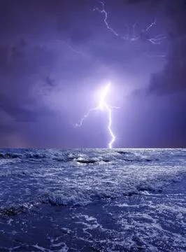 Ocean storm with lightning Stock Photos