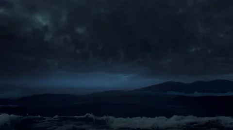 Ocean storm thunder lightinging sound fx heavy winds strong current night time Stock Footage 65506226