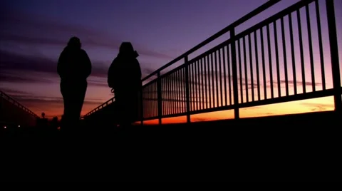 Ocean Sunrise 07 Couple wakling Stock Footage