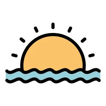 Ocean sunrise icon vector flat 스톡 일러스트