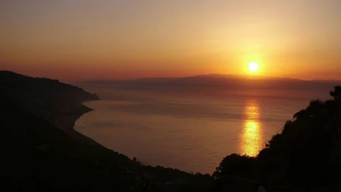 Ocean Sunrise in Sicily, Italy Time Lapse -  Beautiful Red Sky at Dawn Stock Footage