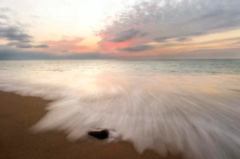 Ocean Sunset Beach Waves Stock Photos