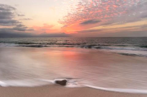 Ocean Sunset Beach Waves Stock Photos