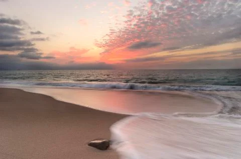 Ocean Sunset Beach Waves Stock Photos