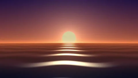 Ocean sunset with calm waves moving toward sun seamless loop animation Video stock 347449068