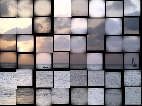 Ocean sunset collage Stock Illustration