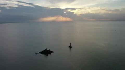 Ocean Sunset Golden Light Rays Reflection Best Aerial Stock Footage 339795316