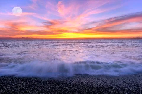 Ocean Sunset Moon Stock Photos