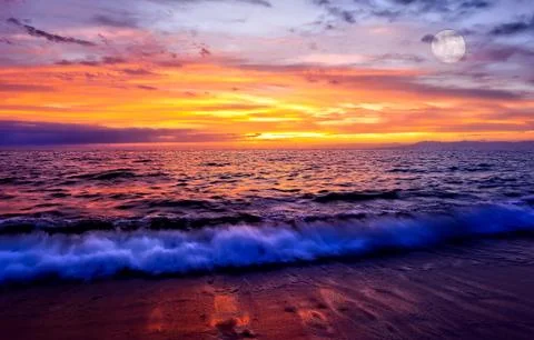 Ocean Sunset Moon Stock Photos